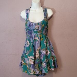 Free People Teal & Lavender Floral Mini Dress